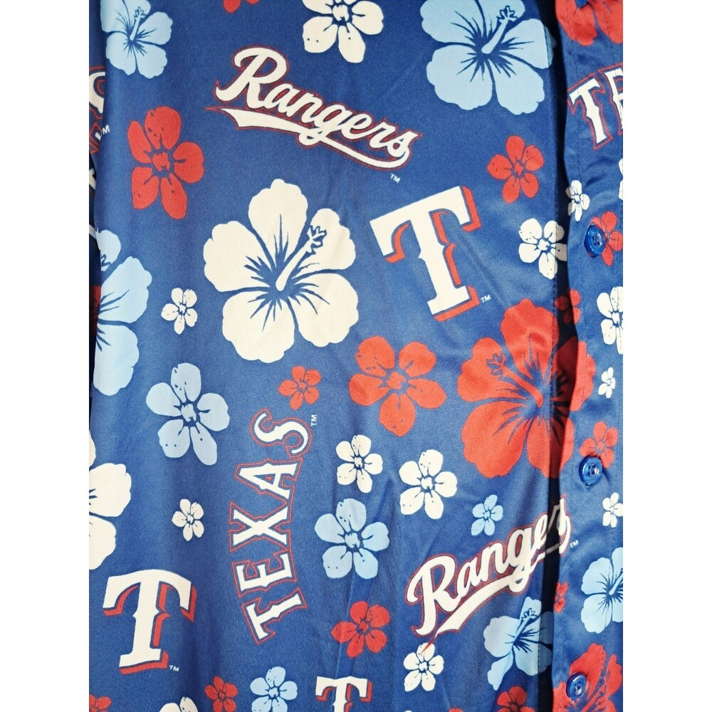 Texas Rangers Hawaiian Floral Shirt Blue XL Short Sleeve Button Promo - Picture 3 of 4